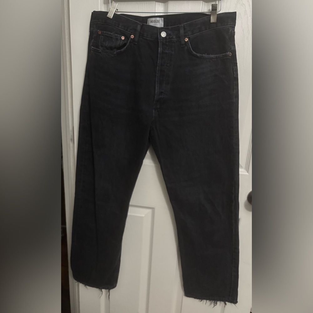 AGOLDE | 90's Mid Rise Straight Tar Black Jeans‎ A069E-1157 Button Fly Sz 32 - Picture 3 of 12